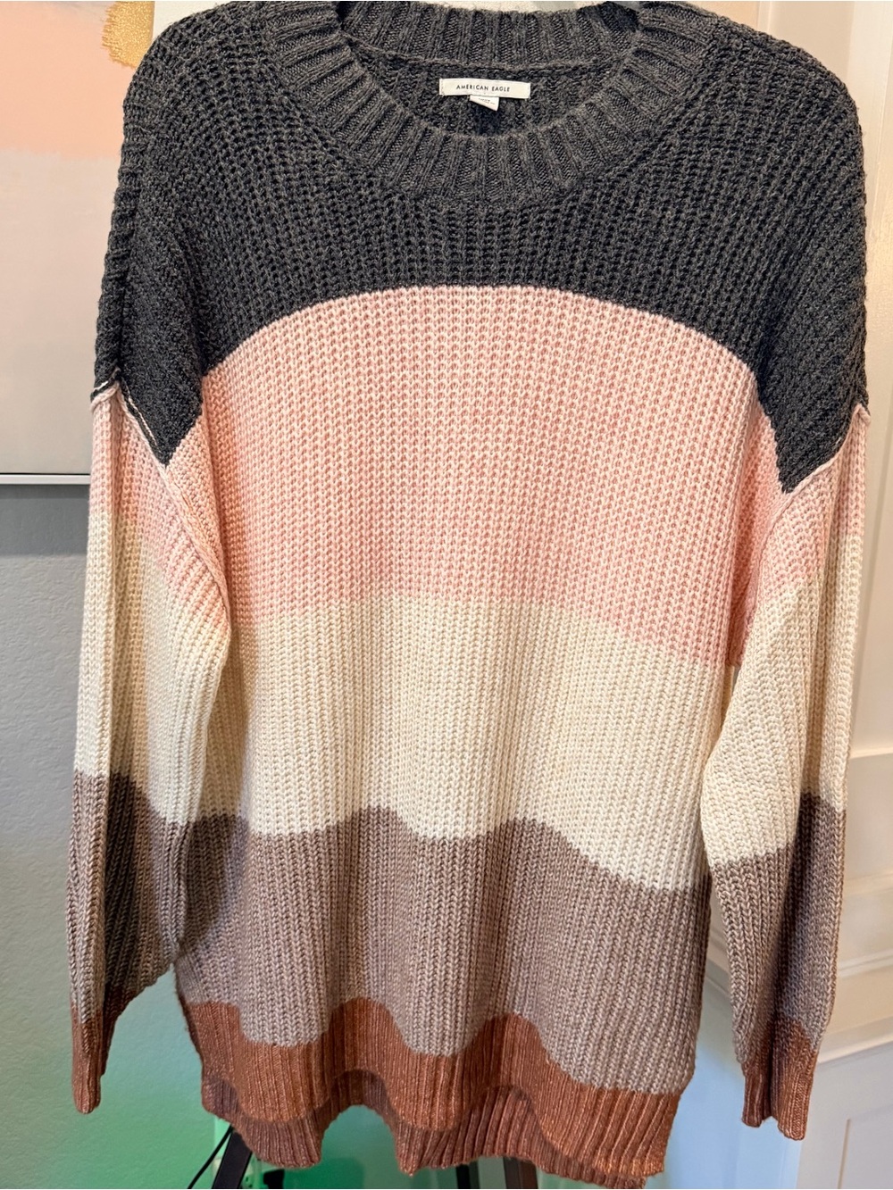 American Eagle Outfitters Colorblock Knit Sweater - Charcoal, Pink, Cream, Brown